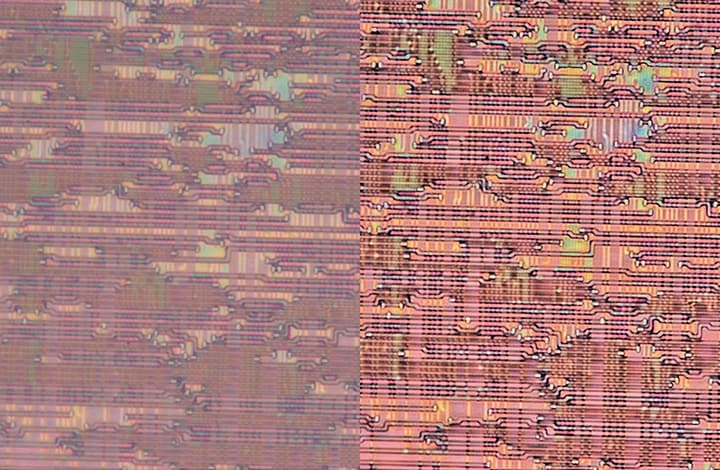 Left: conventional microscope/right: high-definition imaging with the VHX Series (3000x)